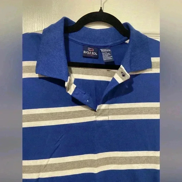 Bugle Boy Men’s Blue White Stripe Short Sleeve cotton Blend Polo Shirt Size L - Picture 2 of 8